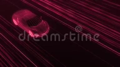 一辆现代跑车<strong>通过</strong>一条抽象的紫外线隧道<strong>快速</strong>行驶。 紫外线动画