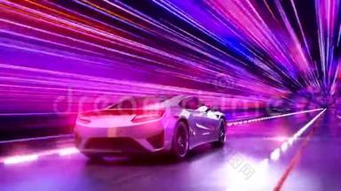 一辆现代跑车通过一条抽象的<strong>紫外线</strong>隧道快速行驶。 <strong>紫外线</strong>动画