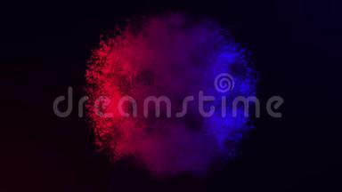 抽象运动彩色球体的发光粒子。 动画闪烁点阵或数字能量球