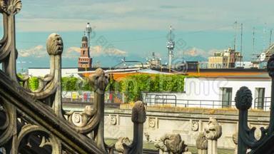 夏日米兰著名的多摩大教堂屋顶全景4k时间流逝意大利