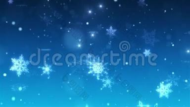 雪花飘落，装饰雪花.. 冬天，圣诞节，新年。 3D动动画