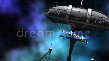 未来空间飞船和战士的动画