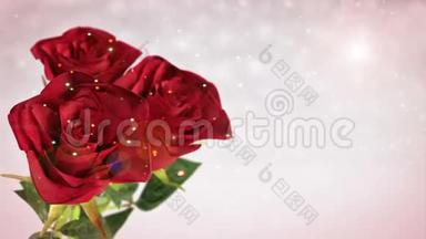 <strong>旋转</strong>红玫瑰，婚礼，生日，圣戊丁主题-3D渲染。 无缝回路