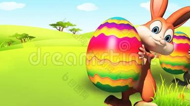 复活节兔子带着鸡蛋<strong>走路</strong>