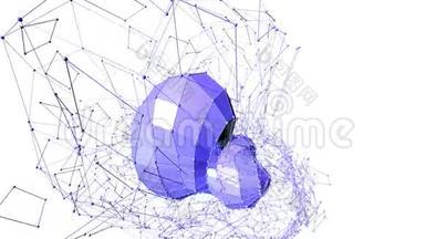 抽象紫罗兰挥舞三维网格或网格的脉动几何物体。 用作抽象的游戏景观.. 紫罗兰几何