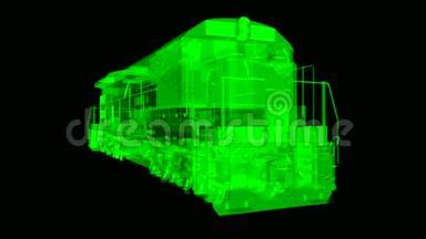 现代柴油铁路机车，具有巨大的动力和力量，可移动长、重铁路列车。 3D视频