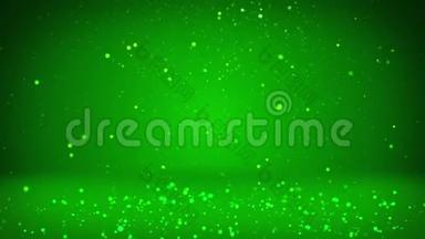 闪亮的<strong>绿色粒子</strong>或<strong>闪光</strong>会落在旋转的表面上。 对象的背景或位置
