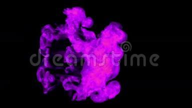 计算机图形像紫罗兰色的墨水在黑色的背景下在水中扩散。 三维渲染。 体素图形。 计算机计算机