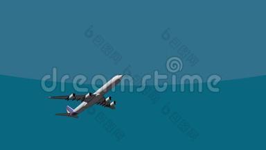 四大引擎客机飞越天空4K3D卡通动画.. 移民、离开、旅行概念