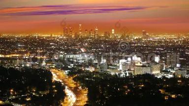 洛杉矶市中心的夜晚洛杉矶日落天际线