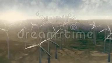 风车农场动画。 集团风车为可再生能源制作动画.. 电动风车