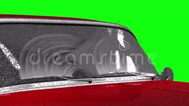 挡风玻璃雨刷在红色自动4K，无缝，阿尔法，绿色屏幕，蓝色屏幕。