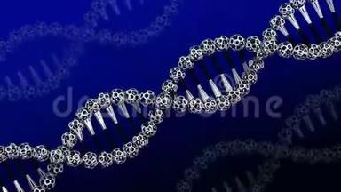 概念-足球天赋：<strong>DNA</strong>分子作为足球<strong>螺旋</strong>旋转。 3D绘制。