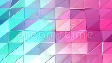 抽象简单的蓝色粉红色低聚三维表面作为空间背景。 移动的软几何低聚运动背景