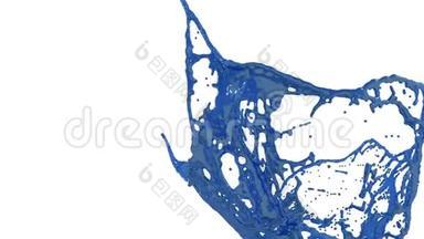 蓝色油漆飞溅在空气中拍摄的慢运动与阿尔法通道使用阿尔法面具卢玛哑光。 彩色液体飞舞