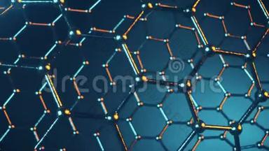 石墨烯原子纳米结构可循环动画。 蜂窝状的纳米管。 概念.纳米技术与科学.. 4K