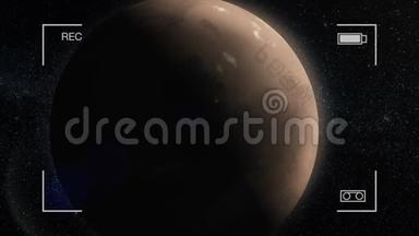 火星动画。 外层空间的火星，围绕其轴线旋转，背景中有恒星