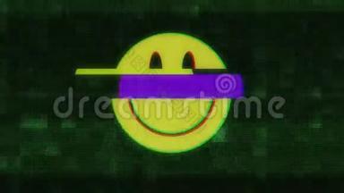 数码电视屏幕上的微笑符号无缝环干扰动画新动态复古欢乐多彩