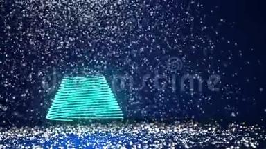 蓝色大圣诞树从发光发亮的粒子在左边。 圣诞节或新年背景下的冬季主题