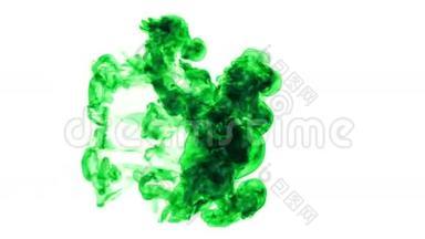 <strong>计算机</strong>图形像绿色墨水在白色背景下在水中扩散。 三维渲染。 体素图形。 <strong>计算机计算机</strong>