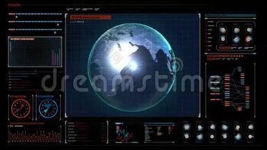 旋转地球，扩展数字显示面板中的社交网络服务，3D。