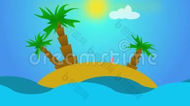 热带景观<strong>动画</strong>-海滩，<strong>大海</strong>，海浪，棕榈