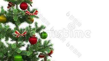 美丽的圣诞树特写被隔离在<strong>白色背</strong>景上。 高清1080