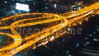 曼谷高速公路街道交通夜间时间推移。