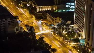 曼谷高速公路<strong>街道</strong>交通<strong>夜间</strong>时间推移。