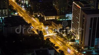 曼谷高速公路<strong>街道</strong>交通<strong>夜间</strong>时间推移。