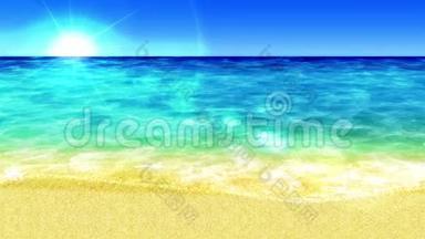 波浪拍打海岸. 奢享暑假概念.. 有蓝色海水的岛。 循环动画。