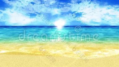 波浪拍打海岸. 奢享暑假概念.. 有<strong>蓝色</strong>海水的岛。 循环动画。