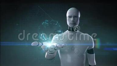 机器人半机器人打开手掌，多边形脑，成长未来<strong>人工智能</strong>..