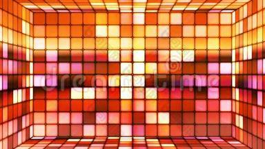 广播闪烁高科技立方室，橙色，抽象，可循环，4K