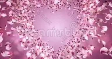 粉红玫瑰樱花花瓣心形背景占位符环4k