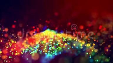 抽象闪光4k背景与闪亮的bokeh，闪闪发光的多色粒子为明亮的节日活动。 使用美洲狮