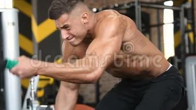 强壮的运动健硕的男人，肌肉锻炼、健身和健美的概念背景肌肉健美者健身