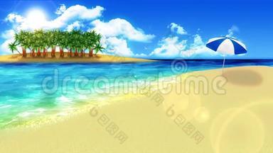 波浪拍打海岸. 奢享暑假概念.. 有<strong>蓝色</strong>海水的岛。 循环动画。