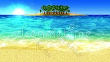 波浪拍打海岸. 奢享暑假概念.. 有蓝色海水的岛。 循环动画。