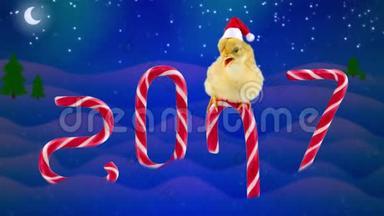 2017新年快乐贺卡带文字，新生可爱公鸡