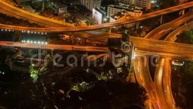 曼谷高速公路街道交通夜间时间推移