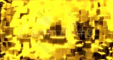 在球体上用金色立方体抽象图形背景。 3D渲染