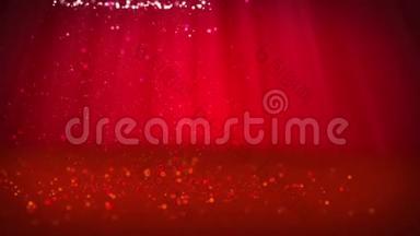 红色圣诞树从发光发亮的粒子在左边广角拍摄。 冬季主题圣诞背景与副本