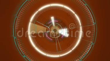 红色抽象圆形动画，<strong>高科技背景</strong>带圆圈.. 未来派科幻HUD效应。