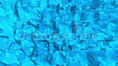 蓝色低聚振动表面作为晶体细胞。 蓝色多边形几何振动环境或脉动背景
