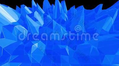 蓝色<strong>低聚</strong>发光表面作为<strong>景观</strong>或晶体结构。 蓝色多边形的几何发光环境或