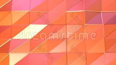 抽象简单的粉红色橙色低聚三维表面作为动画环境。 软几何低聚运动背景