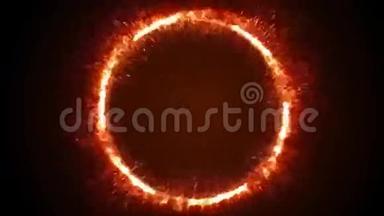 火焰焰火燃烧抽象圆环的无缝动画。 火圈图案或冷火或烟火