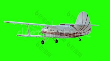 安东诺夫安-2双平面。 旧的白色飞机。 现<strong>实物</strong>理动画，现实反射和运动。 全球照明