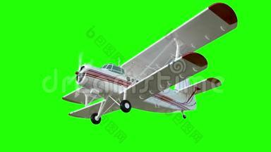 安东诺夫安-2双平面。 旧的白色飞机。 现实物理动画，现实反射和运动。 全球照明